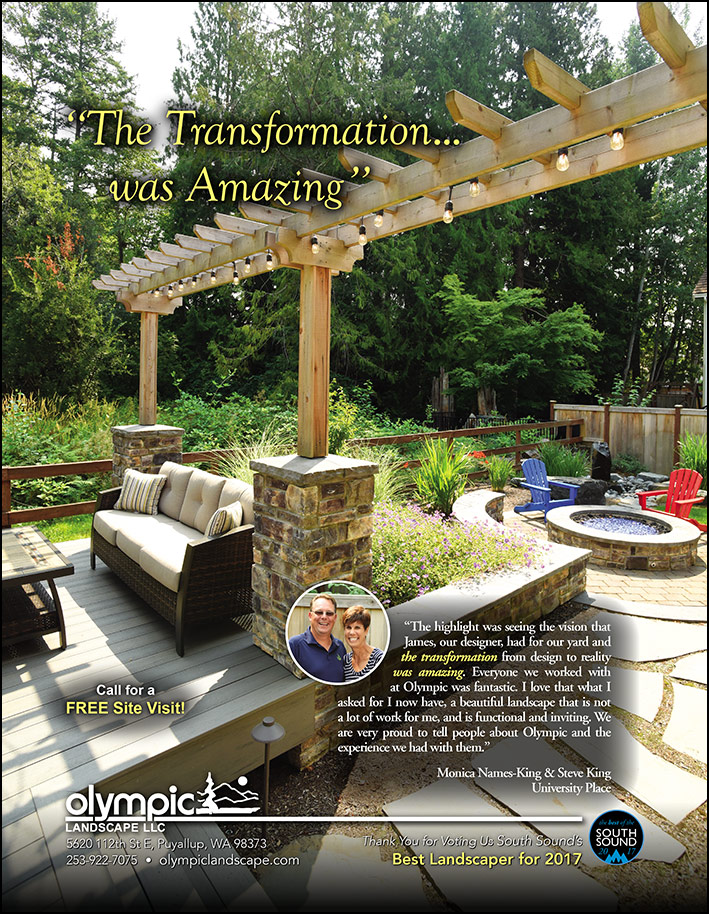 Landscape design testimonial by Monica Names-King & Steve King in University Place, WA as featured in South Sound Magazine.